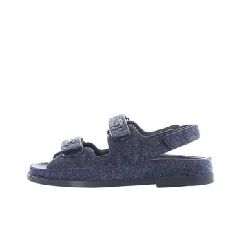 CHANEL One Strap Sandals Women's Dark Blue