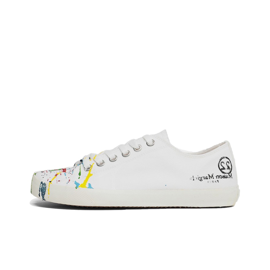 [MAISON MARGIELA] TABI PAINT SNEAKERS ☆ Maison Margiela Tabi paint-splatter Sneakers | White | FARFETCH