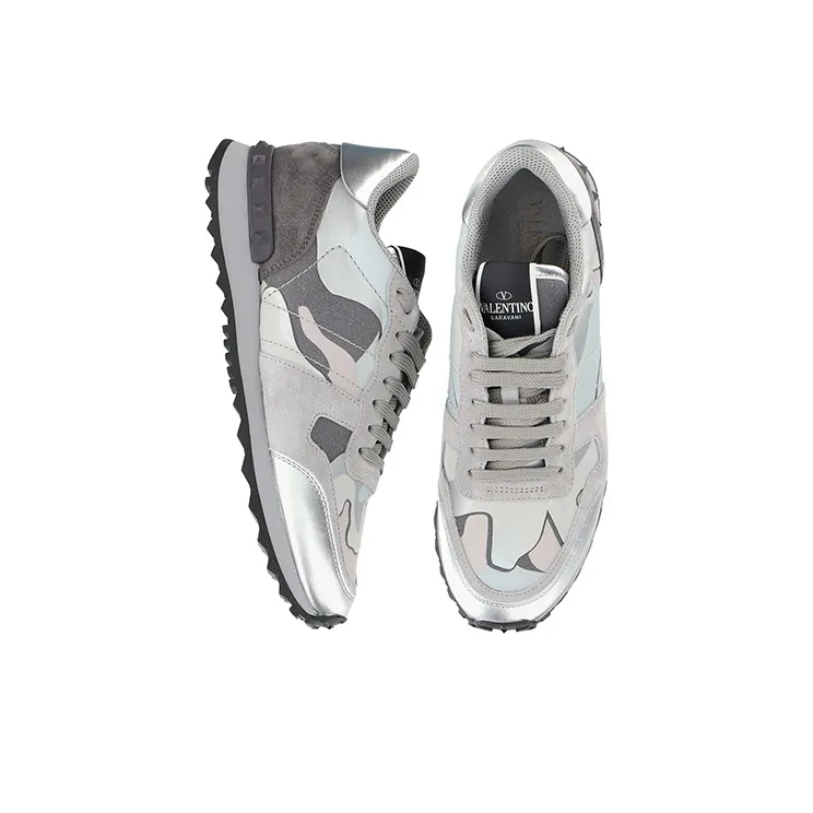 Valentino Rockrunner Low Top Casual Shoes Women's Silver Camouflage-3