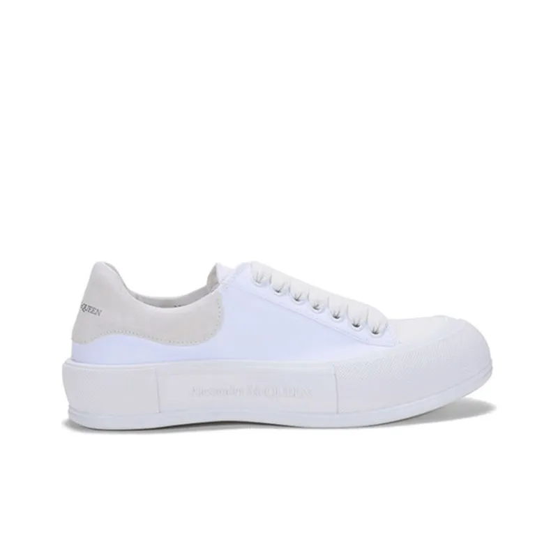 Alexander McQueen Deck Skate Plimsoll Lace Up 'White White'-1