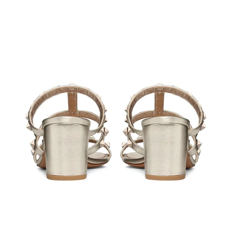 Valentino Rockstud Slide Slippers Women's Gold-4