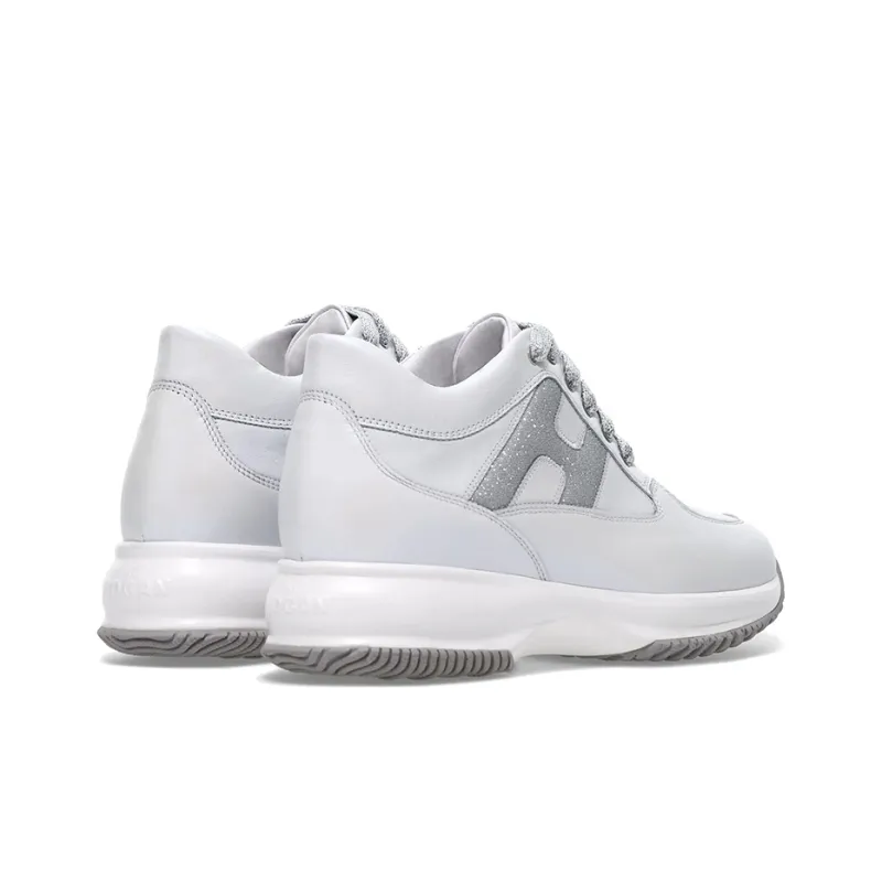 HOGAN Interactive Cushioning, Slip Resistant, And Abrasion Resistant Mid Top Casual Shoes Women's Silver White-3