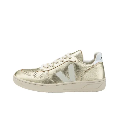 VEJA V-10 Stylish Skateboarding Shoes Unisex White Gold
