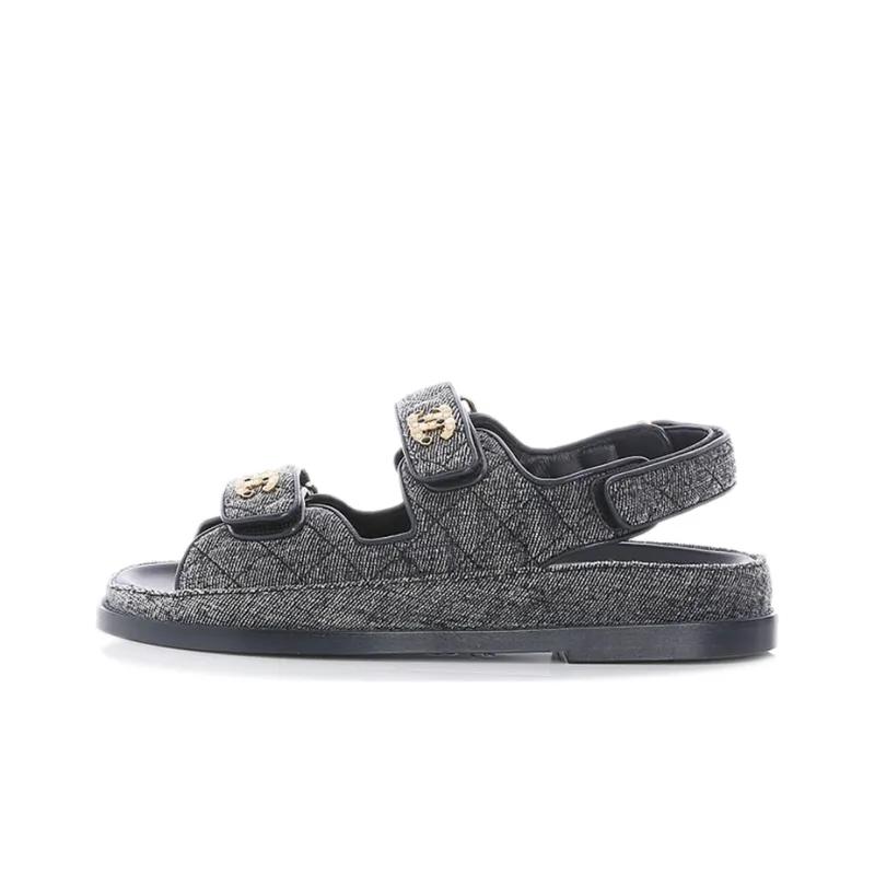 CHANEL One Strap Sandals Women's Black Gray-0