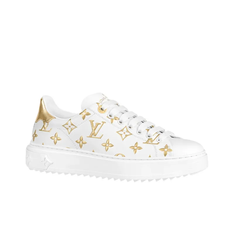 LOUIS VUITTON Time Out Sneakers 'White With Gold Monogram' Women's-1