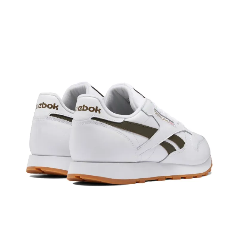 Reebok Classic Leather Wear-Resistant Low-Top Running Shoes Men's White Olive Green-3