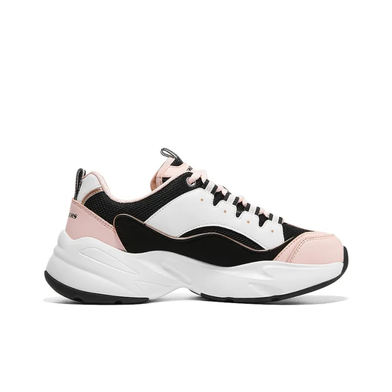 Skechers Sport Cushioned Wear Resistant Slip Resistant Low Top Casual Shoes Women's Black Pinkish-1