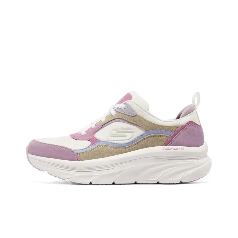 Skechers D'lux Walker Cushioning Anti-Slip And Wear-Resistant Low-Top Casual Running Shoes Women's White Pink-0
