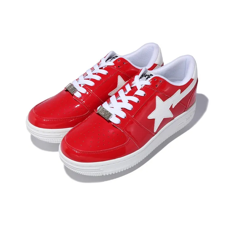 A BATHING APE STA Low Stylish Skateboarding Shoes Men's Red White-2