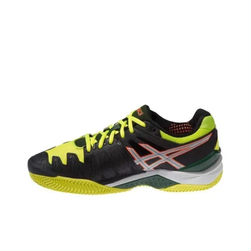 Asics Gel-Resolution 6 Clay Anti-Slip Wear-Resistant Low-Top Running Shoes Men's Black Neon Green