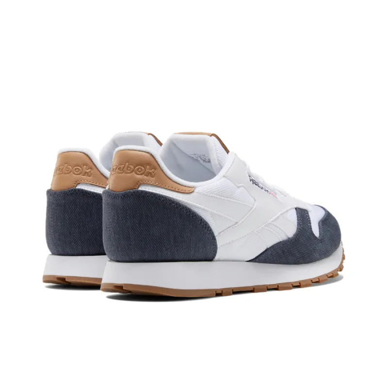 Reebok Classic Leather Running Shoes Men Low-Top White/Navy Blue-3
