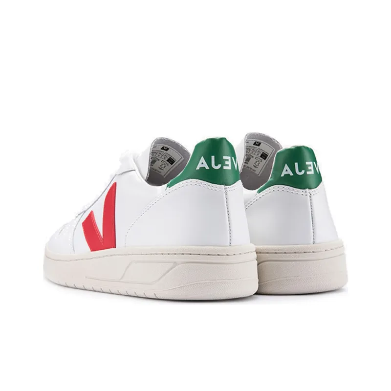 VEJA V 10 Low Top Stylish Skateboarding Shoes Unisex White Red Green-4