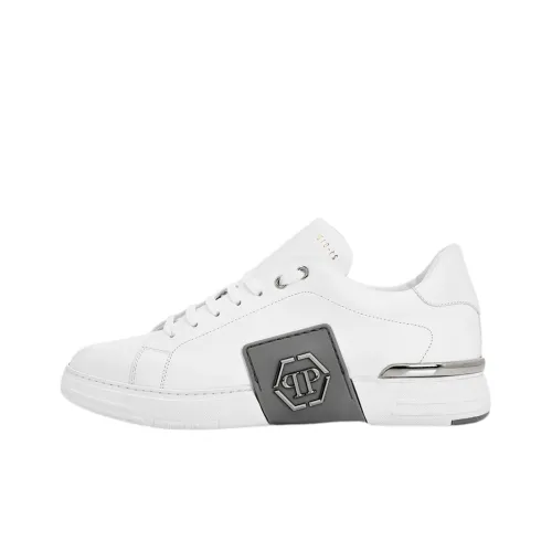 PHILIPP PLEIN Skateboard Shoes Men Low-Top White Gray