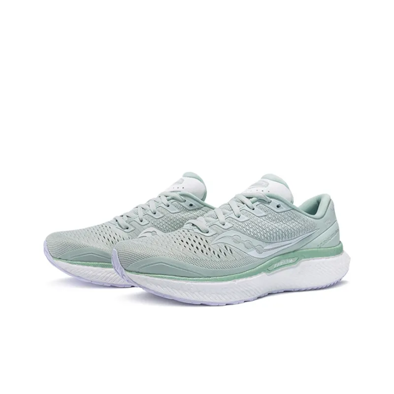 Saucony Triumph 18 Cushioning Anti Slip Wear Resistant Breathability Low Top Running Shoes Women's Light Green White-4