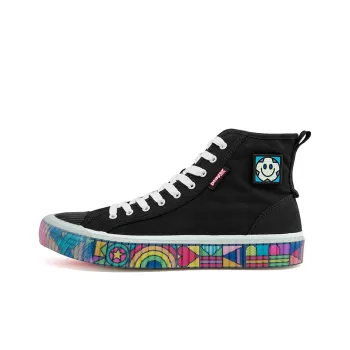 Craig&Karl x Kappa Anti Slip Wear Resistant High Top Canvas Shoes Unisex Black Rainbow