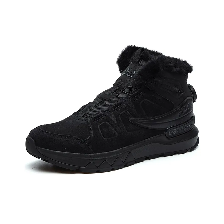 FILA Cushioned Anti-Slip And Wear-Resistant Warm High-Top Running Shoes Men's Black Silver-1