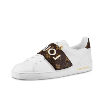 LOUIS VUITTON Frontrow Calfskin Rubber Sneakers White/Brown Women's
