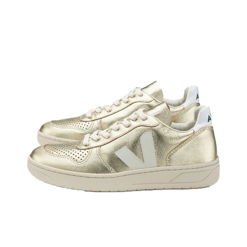 VEJA V-10 Stylish Skateboarding Shoes Unisex White Gold-2