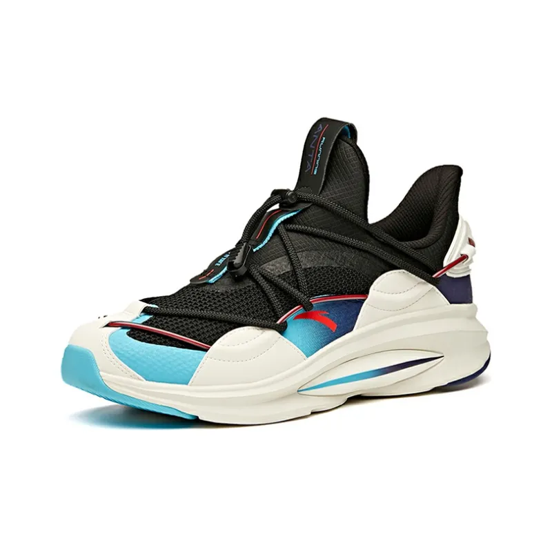 Anta Running Collection Anti-Slip Wear-Resistant Low-Top Running Shoes Black White Blue-1