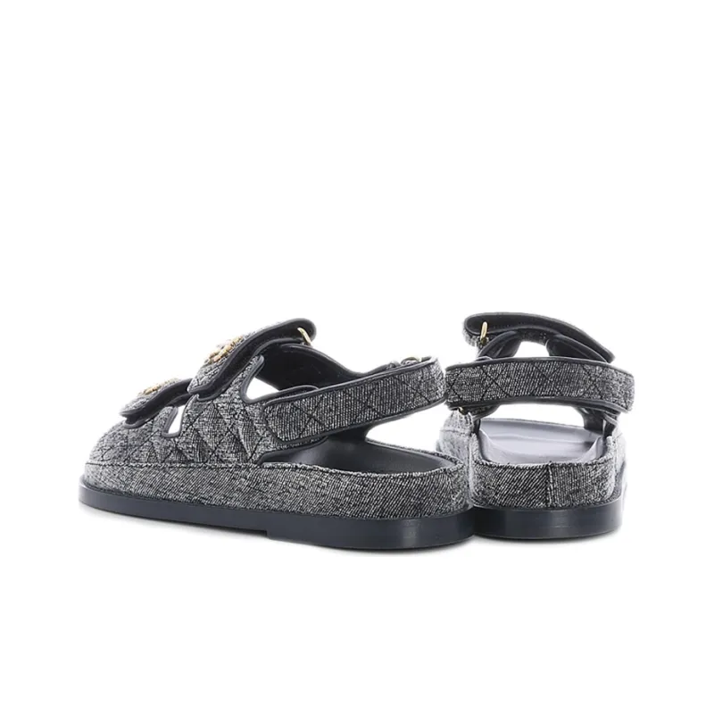 CHANEL One Strap Sandals Women's Black Gray-3