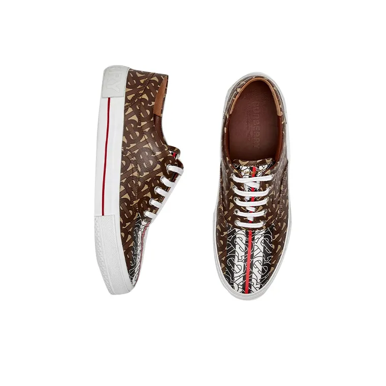 Burberry Logo Monogram Stripe Print E Canvas Shoes 'Brown' Women's-3