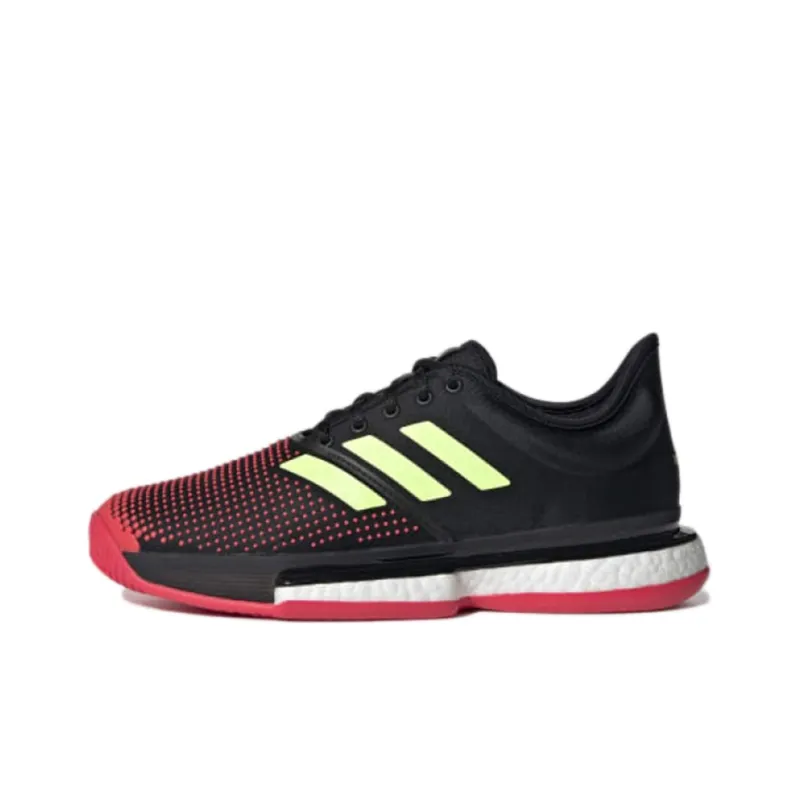 Adidas Solecourt Core Wear-Resistant Slip-Resistant Low-Top Tennis Shoes Men's Black Red-0