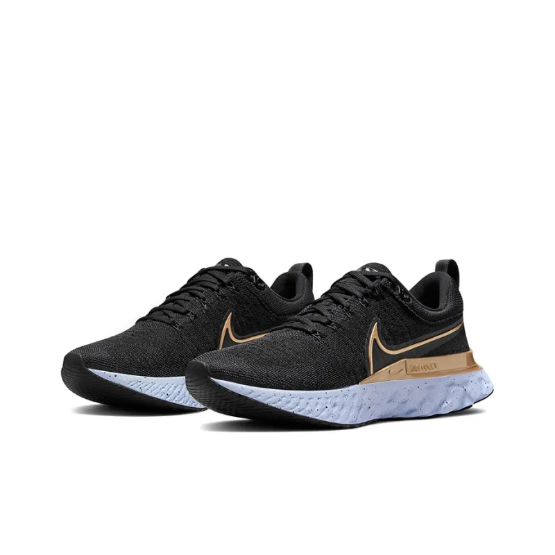 Nike React Infinity Run Flyknit 2 Black Metallic Gold Women's-2