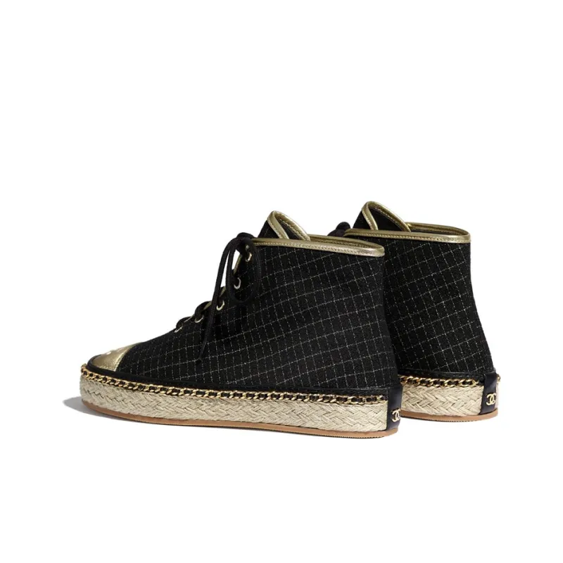 CHANEL Espadrilles Women's High-Top Black Gold-4