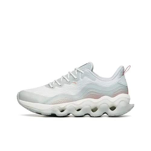 Anta Cushioning Anti-Slip Wear-Resistant Breathable Lightweight Rebound Low-Top Running Shoes Women's White Gray Green