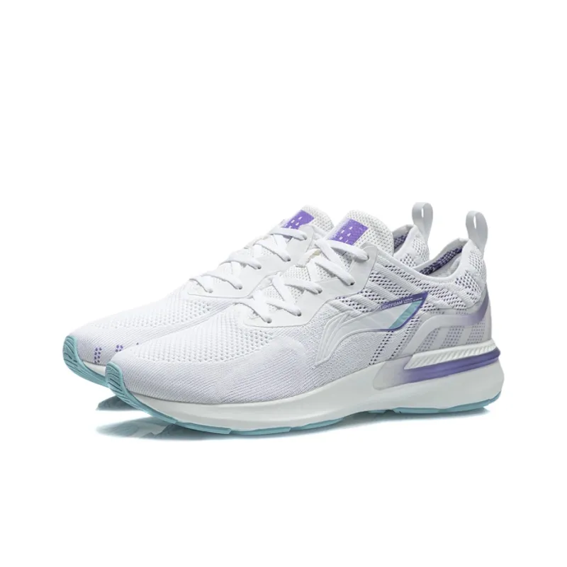 LiNing Lan Cushioning Anti Slip And Wear Resistant Low Top Running Shoes White Purple-2