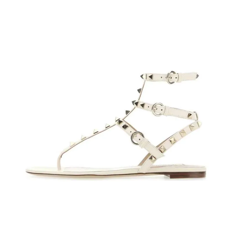 Valentino Rockstud One Strap Sandals Women's Beige-0