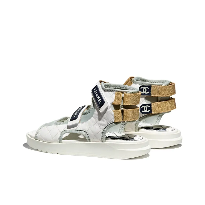 CHANEL Beach Sandals Women's White Gray Blue-4