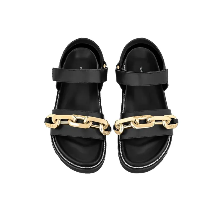 LOUIS VUITTON Paseo Flat Sandals 'Black GOld' Women's-4