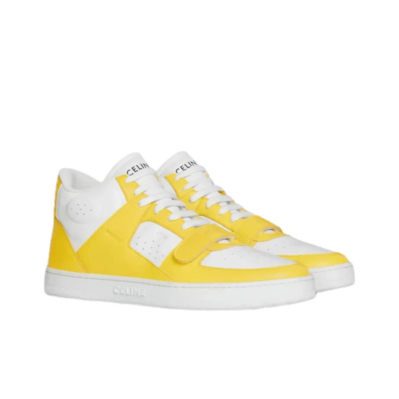 CELINE CT 02 Mid Top Stylish Skateboarding Shoes Men's White Yellow-1