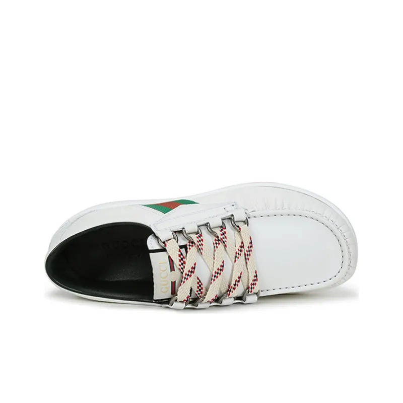 GUCCI Leather Web Lace Up Low 'White'-3