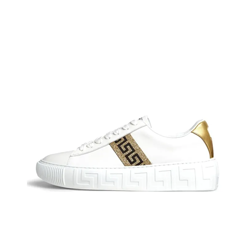 VERSACE Greca Leather Sneaker White Gold Women's-0