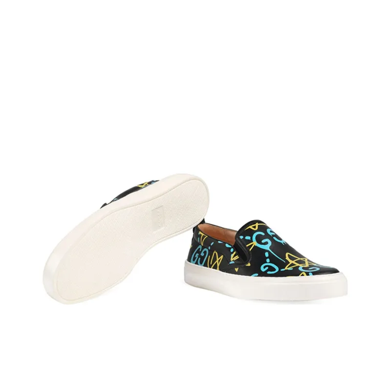 GUCCI Stylish Skateboarding Shoes Women's Black Yellow Blue-4