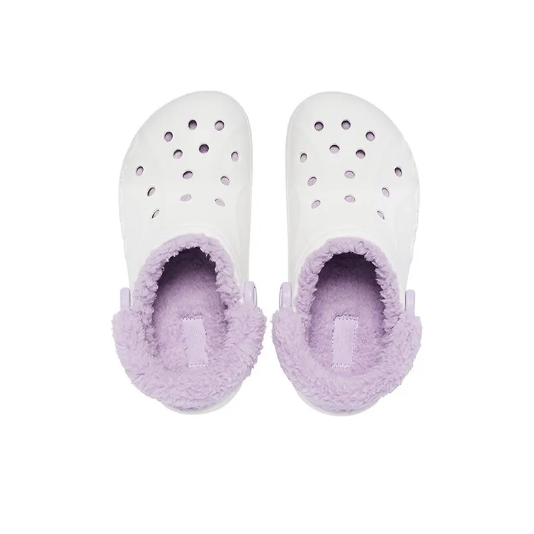Crocs Classic Baya Lined Fuzz Strap Clog 'White Lila'-2