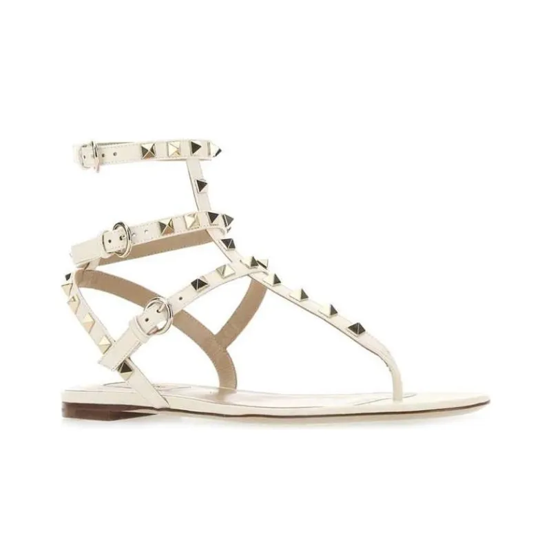 Valentino Rockstud One Strap Sandals Women's Beige-2