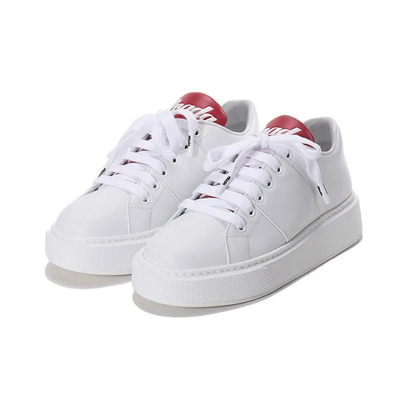 PRADA Leather Platform Sneakers 'White With Red Tongue' Women's-2