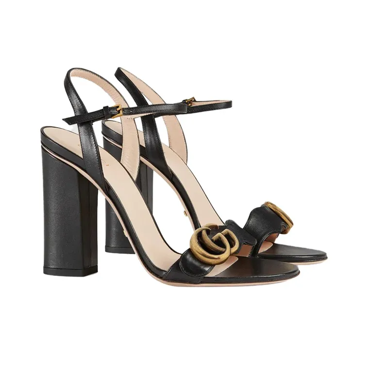 GUCCI Gg 105mm Heeled Sandal Black Leather Women's-1
