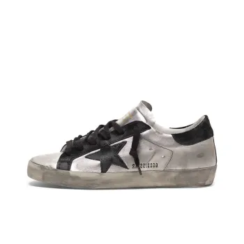 Golden Goose Super Star Stylish Skateboarding Shoes Women's Silver Black Heel Tab Vintage Version