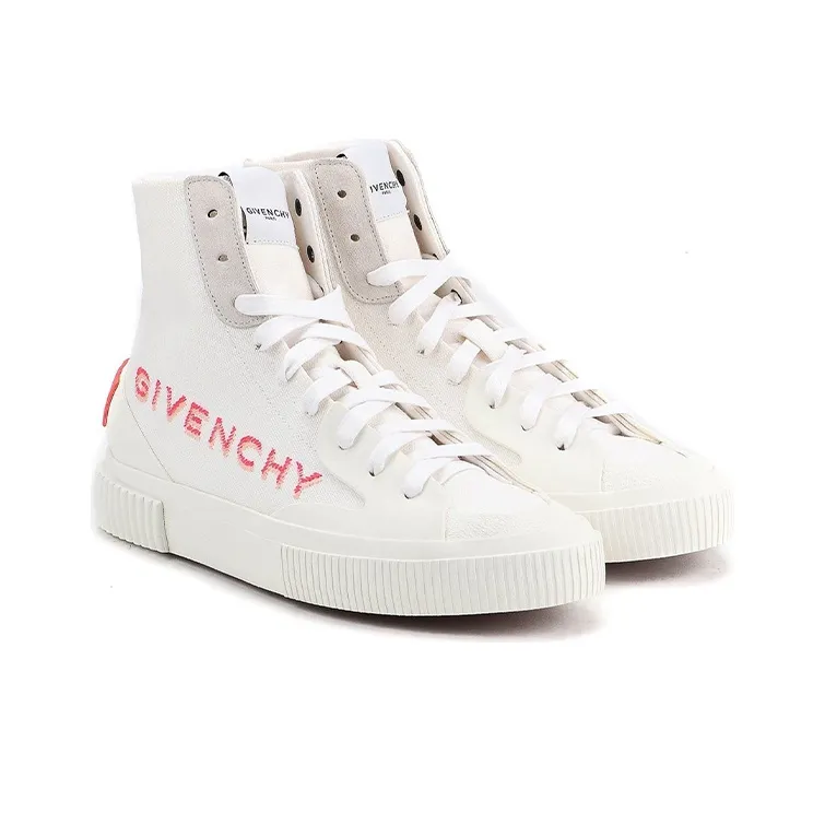 Givenchy Canvas Shoes Women's High Top White/Red-2