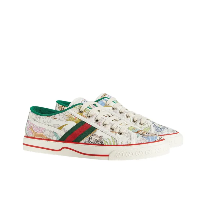 GUCCI Tennis 1977 Tiger Year Collection Low Top Stylish Skateboarding Shoes Men's Ivory White-2
