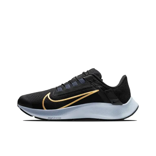 nike white Air Zoom Pegasus 38 FlyEase Wide 'Black Metallic Gold Coin' Women's
