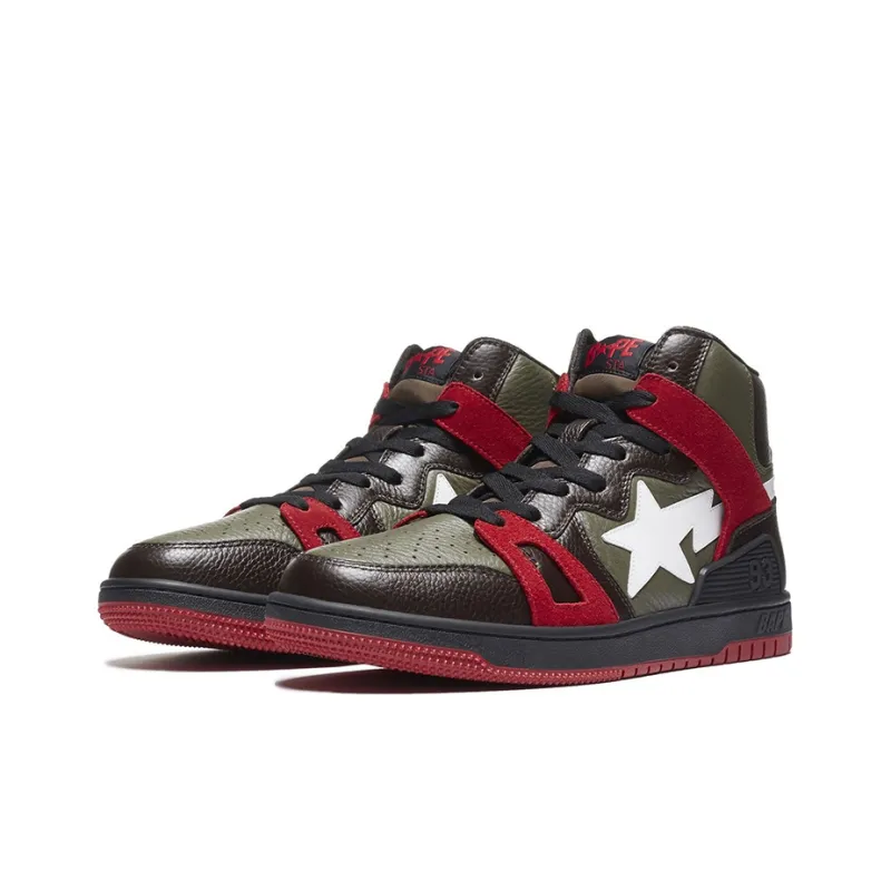 A BATHING APE STA 93 High High Top Stylish Skateboarding Shoes Men's Green Brown-2