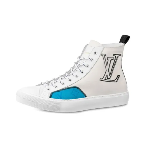 LOUIS VUITTON Tattoo Skateboard Shoes Men High-Top White/Blue