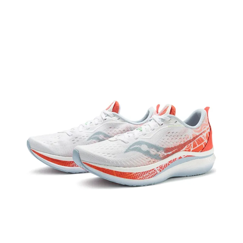 Saucony Shock Absorbers With Slip Resistant Features Low Top Carbon Plate Marathon Running Shoes Unisex White Red-2