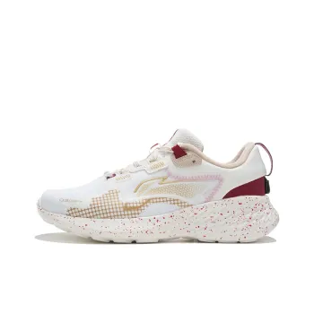 LiNing Soft Element Cushioning Anti Slip And Wear Resistant Low Top Sports Casual Shoes White Gold Red