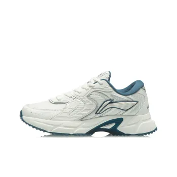 LiNing Cushioned Anti Slip Wear Resistant Breathable Lightweight Low Top Marathon Running Shoes Men's White Blue
